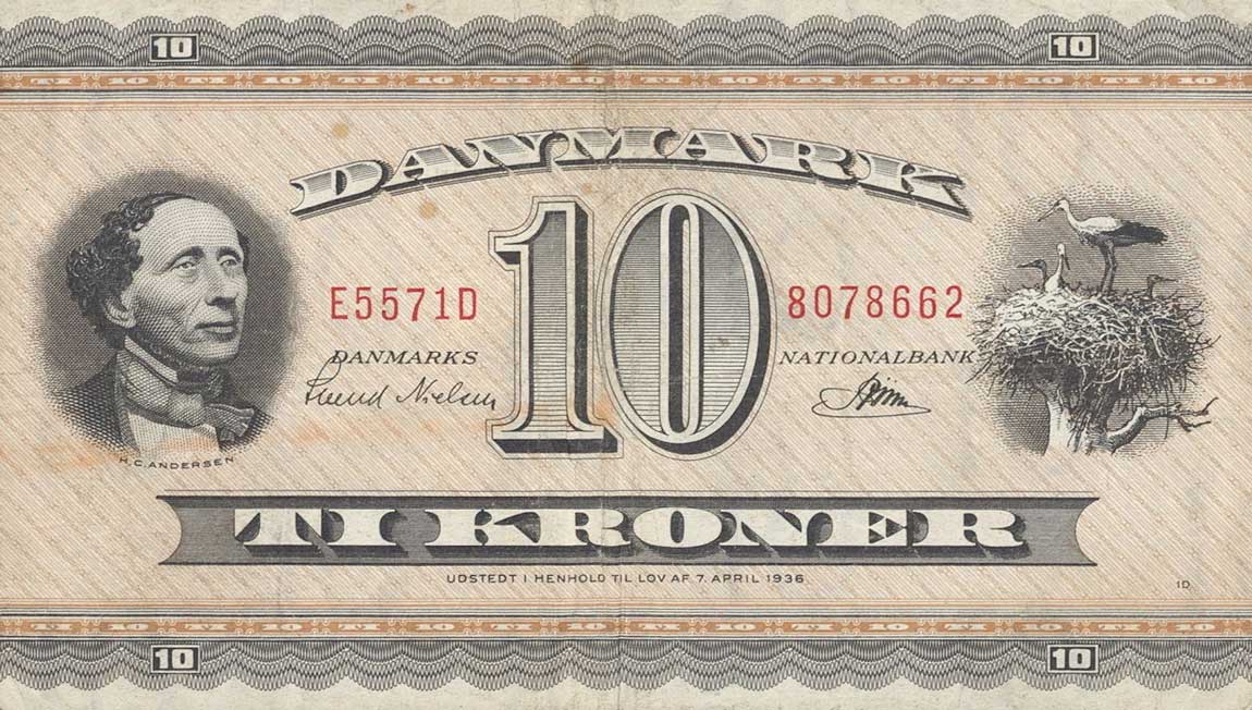 Front of Denmark p44n: 10 Kroner from 1957