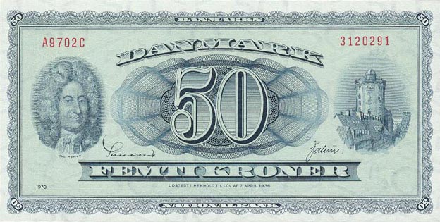 Front of Denmark p45i: 50 Kroner from 1963