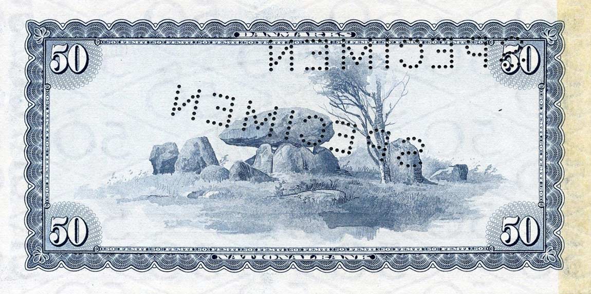 Back of Denmark p45s: 50 Kroner from 1957