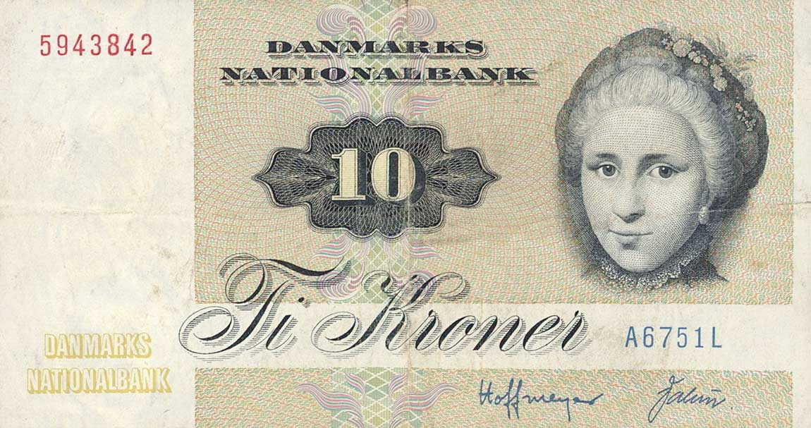 Front of Denmark p48e: 10 Kroner from 1975