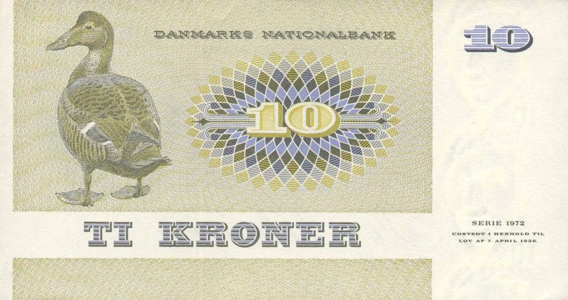 Back of Denmark p48h: 10 Kroner from 1977