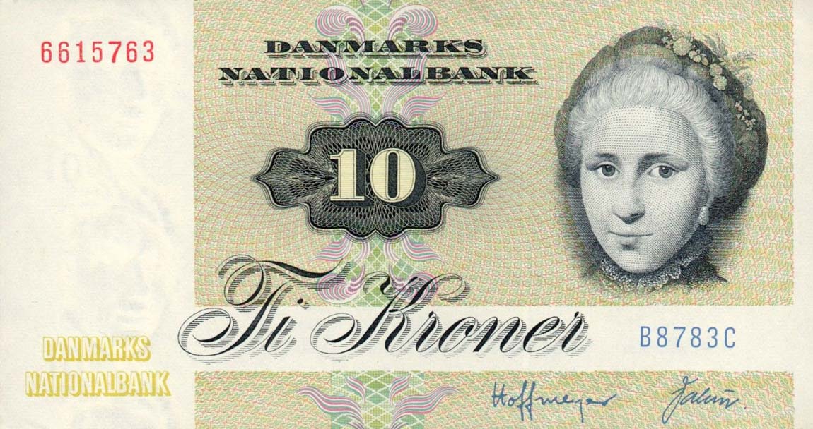 Front of Denmark p48h: 10 Kroner from 1977