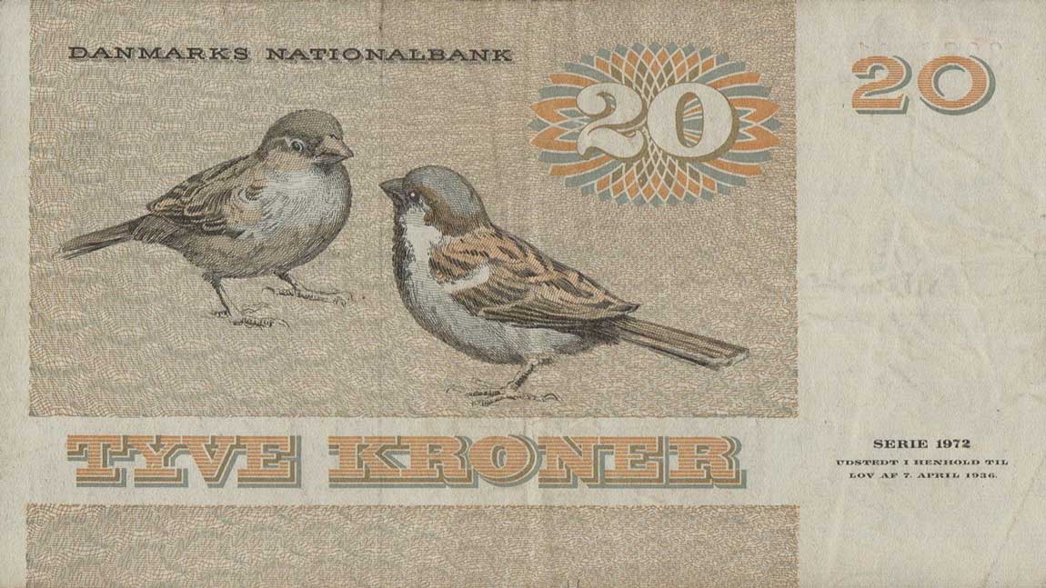 Back of Denmark p49f: 20 Kroner from 1985