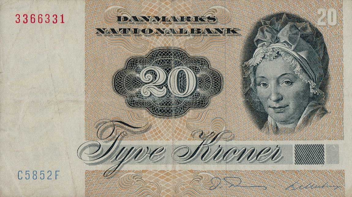 Front of Denmark p49f: 20 Kroner from 1985