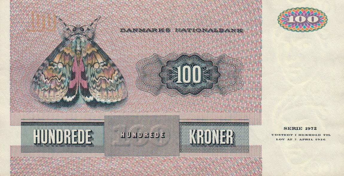 Back of Denmark p51d: 100 Kroner from 1977