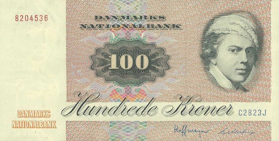Front of Denmark p51i: 100 Kroner from 1982