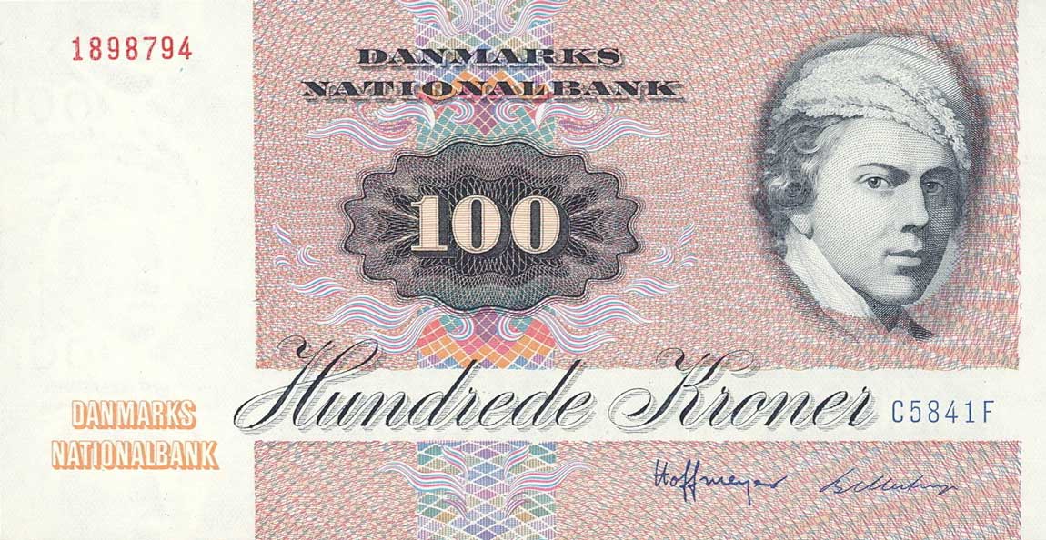 Front of Denmark p51k: 100 Kroner from 1984