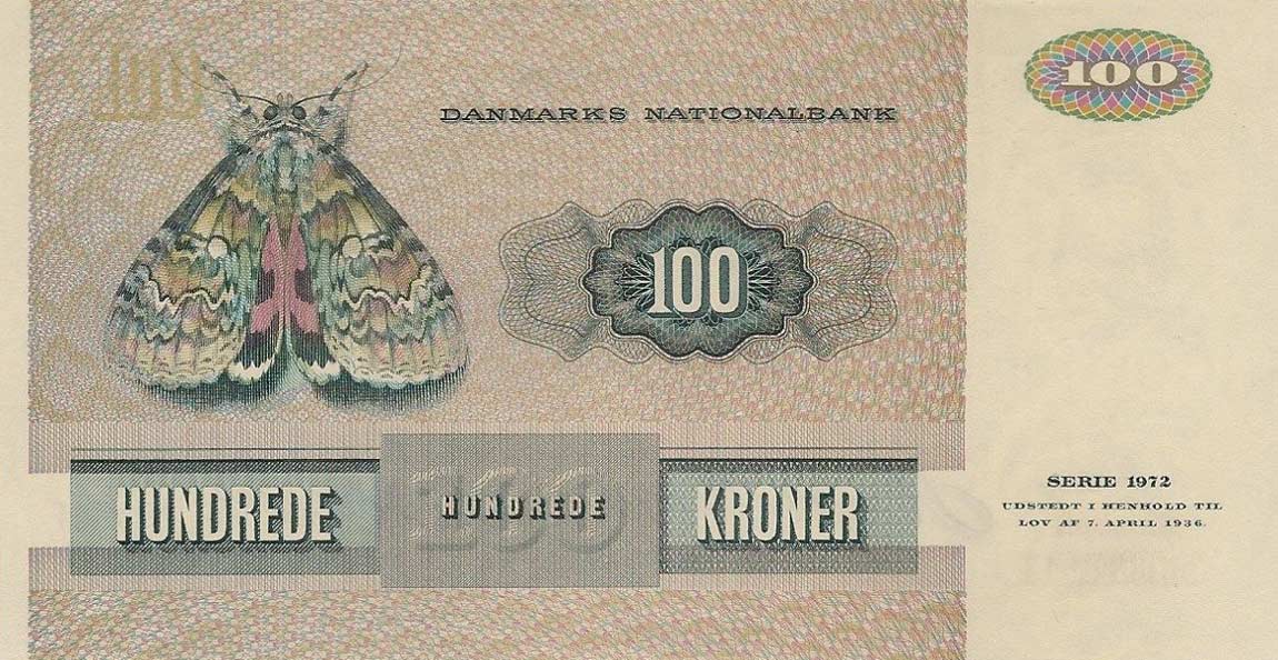 Back of Denmark p51m: 100 Kroner from 1985