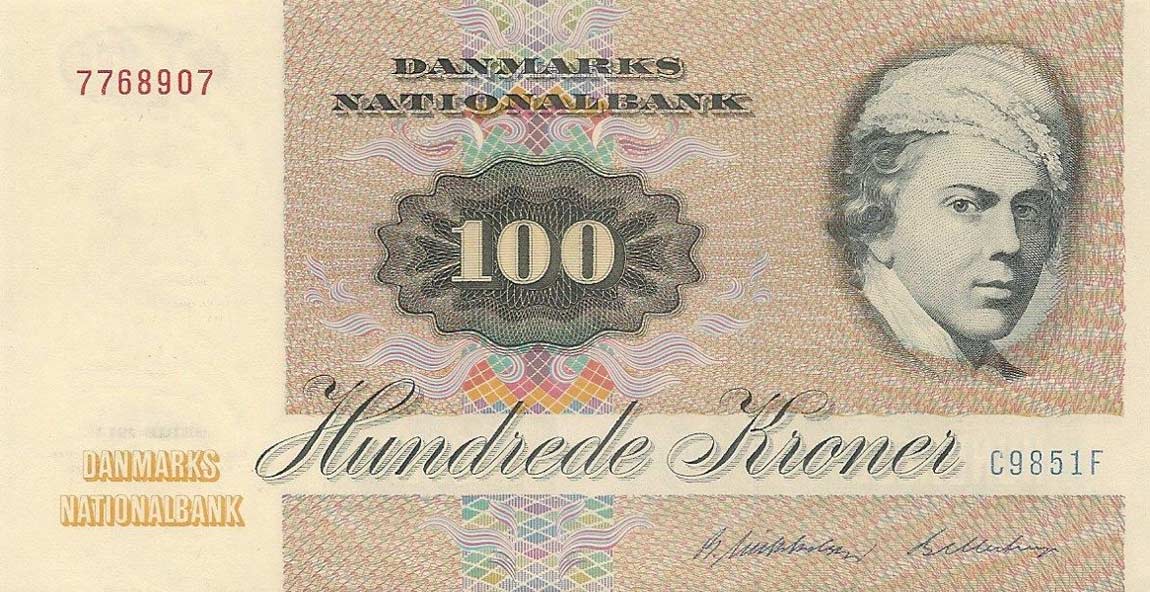Front of Denmark p51m: 100 Kroner from 1985