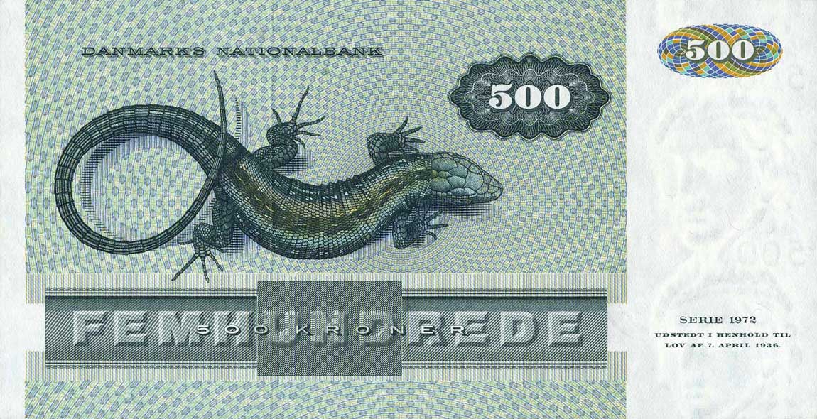 Back of Denmark p52a: 500 Kroner from 1972
