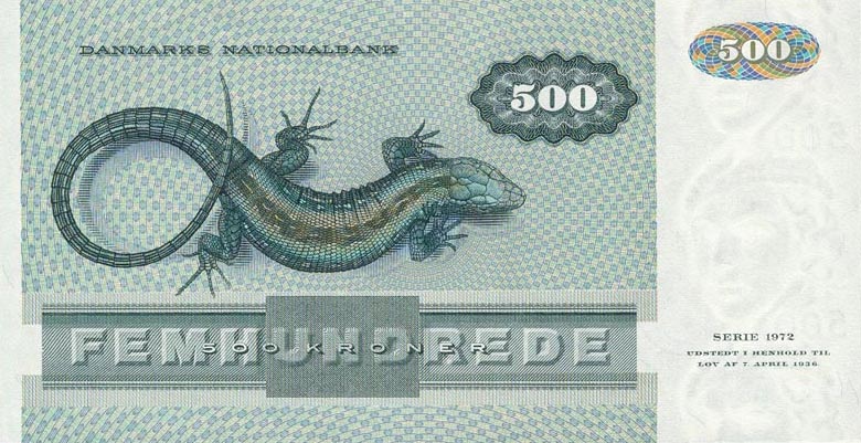 Back of Denmark p52d: 500 Kroner from 1988