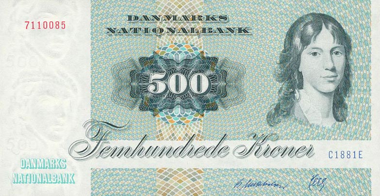 Front of Denmark p52d: 500 Kroner from 1988
