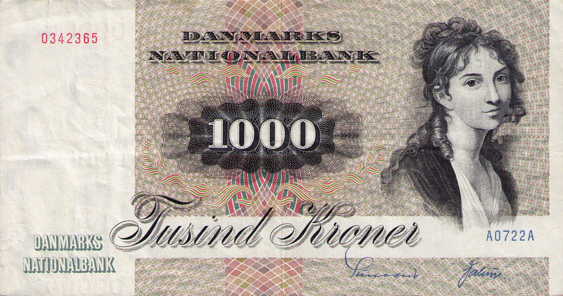 Front of Denmark p53a: 1000 Kroner from 1972
