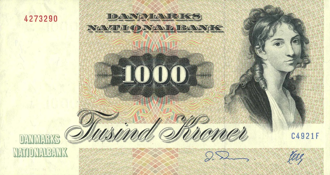 Front of Denmark p53b: 1000 Kroner from 1977