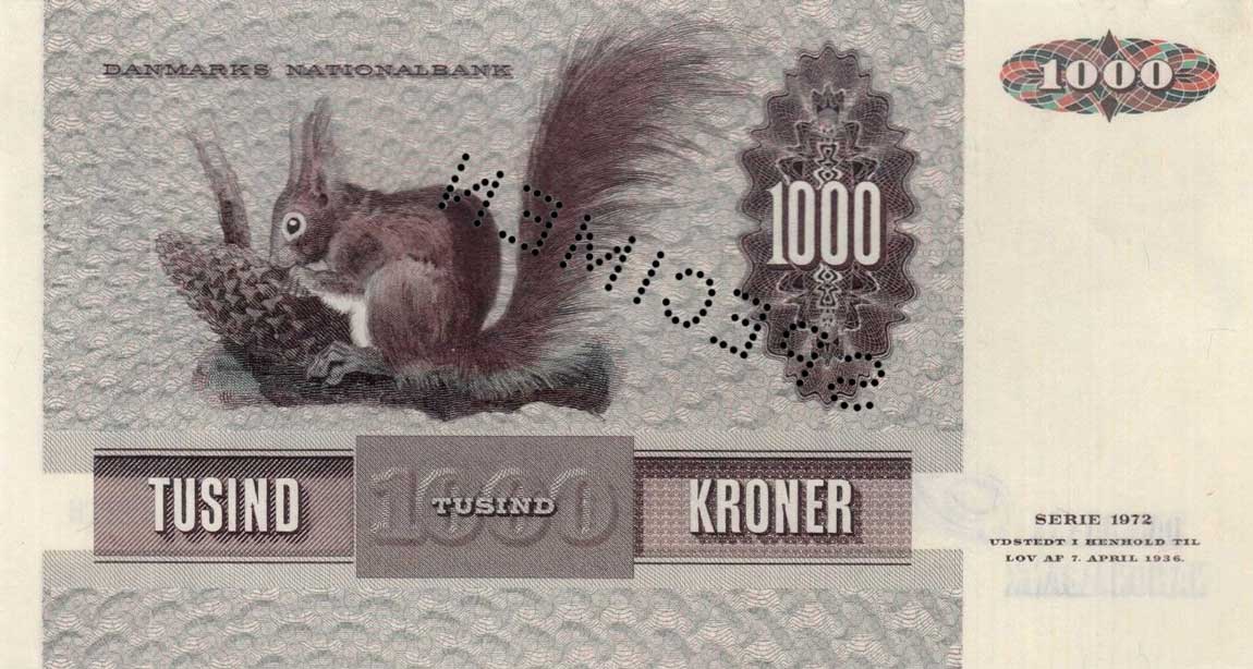Back of Denmark p53s: 1000 Kroner from 1972