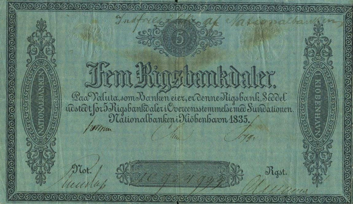 Front of Denmark pA58: 5 Rigsbankdaler from 1835