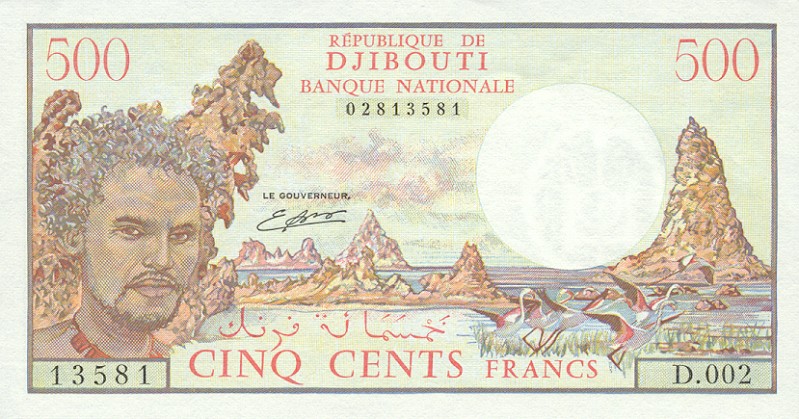Front of Djibouti p36b: 500 Francs from 1988