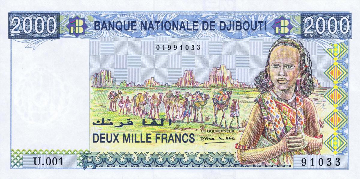 Front of Djibouti p40: 2000 Francs from 1997