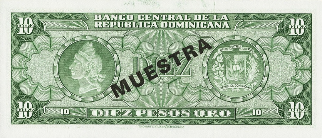 Back of Dominican Republic p101s1: 10 Pesos Oro from 1964