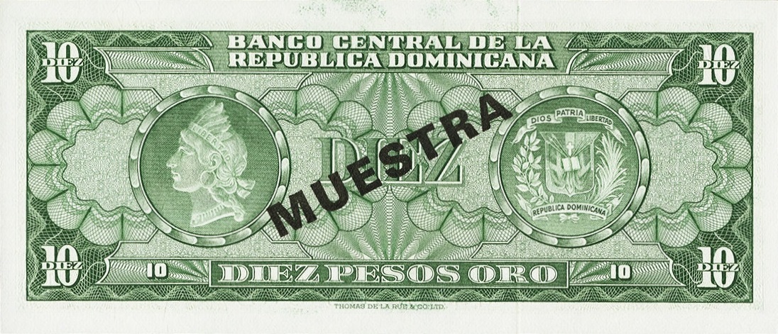 Back of Dominican Republic p101s1: 10 Pesos Oro from 1964