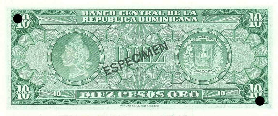 Back of Dominican Republic p101s3: 10 Pesos Oro from 1964