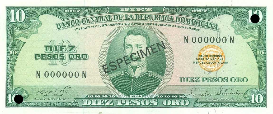 Front of Dominican Republic p101s3: 10 Pesos Oro from 1964