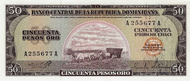 Front of Dominican Republic p103a: 50 Pesos Oro from 1964