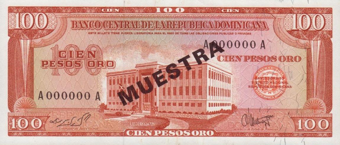 Front of Dominican Republic p104s3: 100 Pesos Oro from 1964