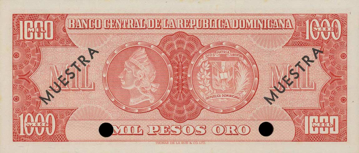 Back of Dominican Republic p106s2: 1000 Pesos Oro from 1964