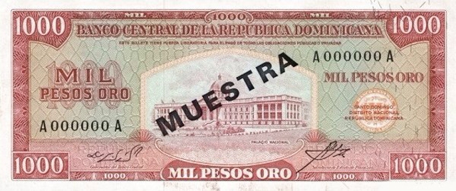 Front of Dominican Republic p106s3: 1000 Pesos Oro from 1964