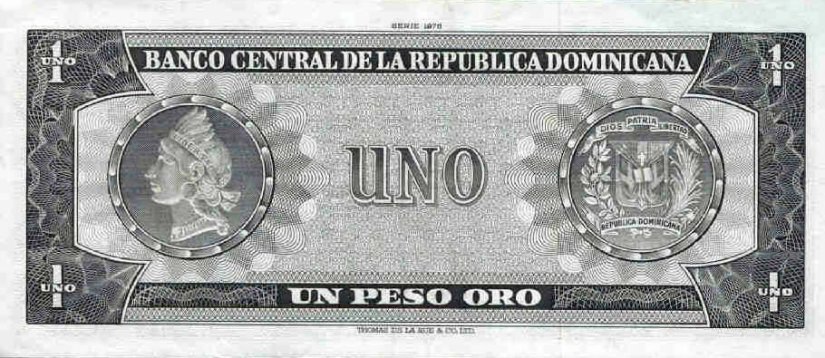 Back of Dominican Republic p108a: 1 Peso Oro from 1975