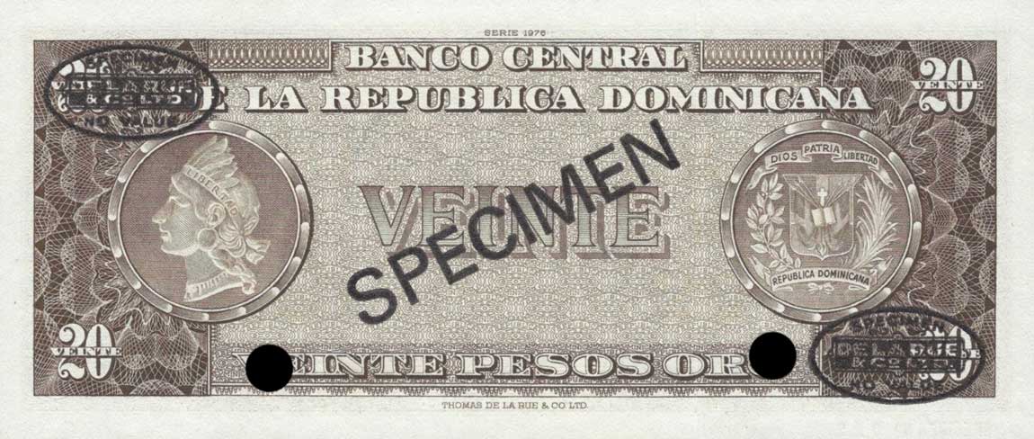 Back of Dominican Republic p111s2: 20 Pesos Oro from 1976