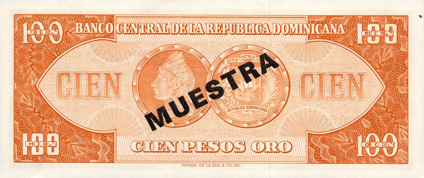 Back of Dominican Republic p113s1: 100 Pesos Oro from 1975