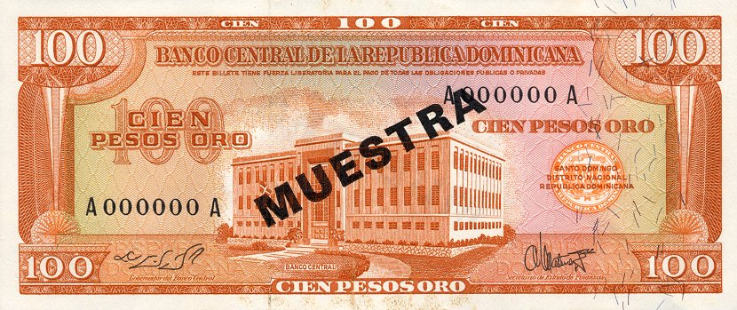 Front of Dominican Republic p113s1: 100 Pesos Oro from 1975