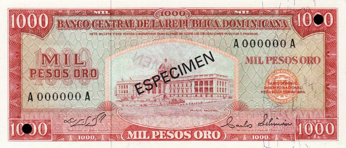 Front of Dominican Republic p115s2: 1000 Pesos Oro from 1976