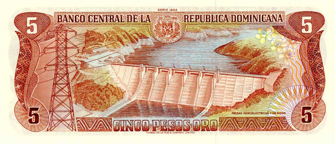 Back of Dominican Republic p118b: 5 Pesos Oro from 1980