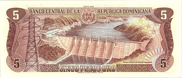 Back of Dominican Republic p118c: 5 Pesos Oro from 1984