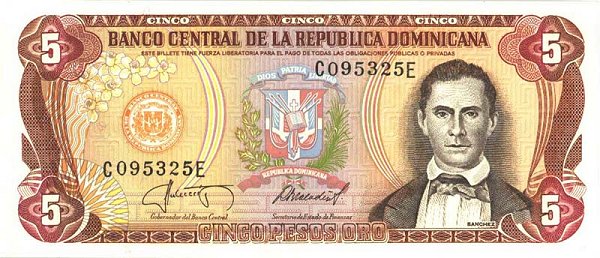 Front of Dominican Republic p118c: 5 Pesos Oro from 1984
