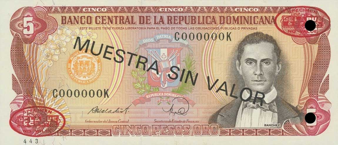 Front of Dominican Republic p118s3: 5 Pesos Oro from 1988
