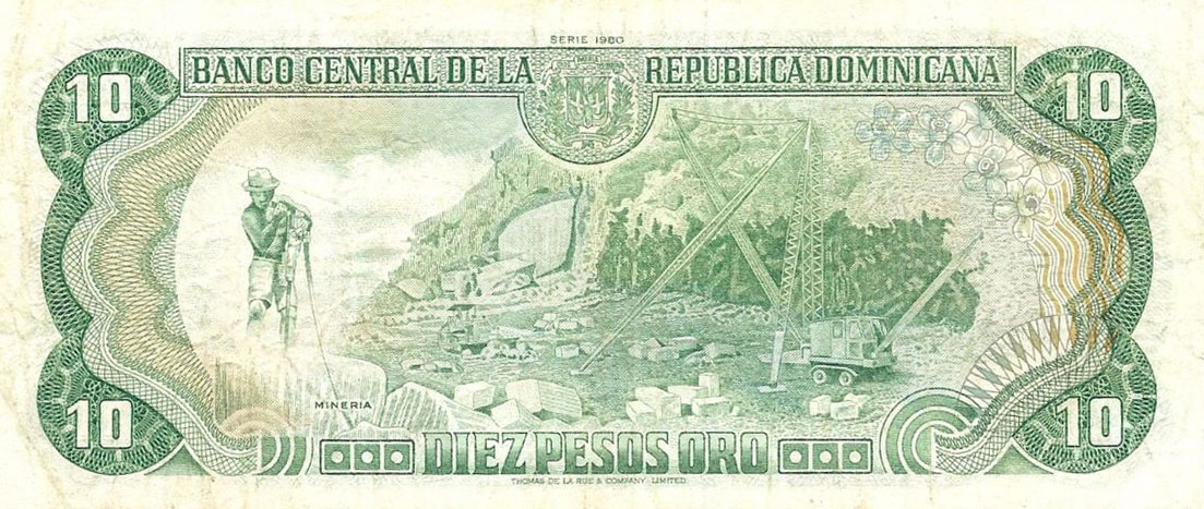 Back of Dominican Republic p119b: 10 Pesos Oro from 1980