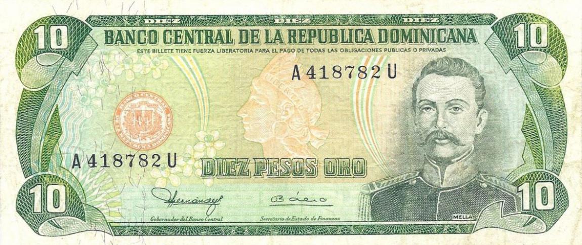 Front of Dominican Republic p119b: 10 Pesos Oro from 1980