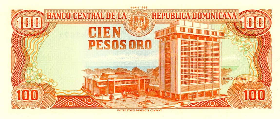 Back of Dominican Republic p128a: 100 Pesos Oro from 1988