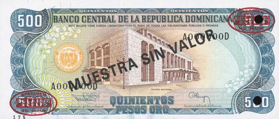 Front of Dominican Republic p137s2: 500 Pesos Oro from 1994