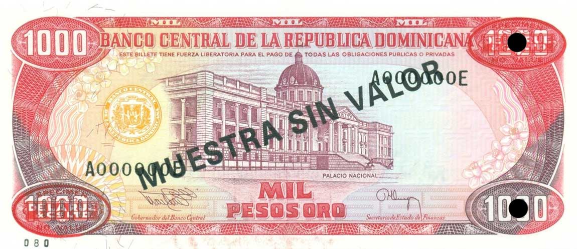 Front of Dominican Republic p138s3: 1000 Pesos Oro from 1994