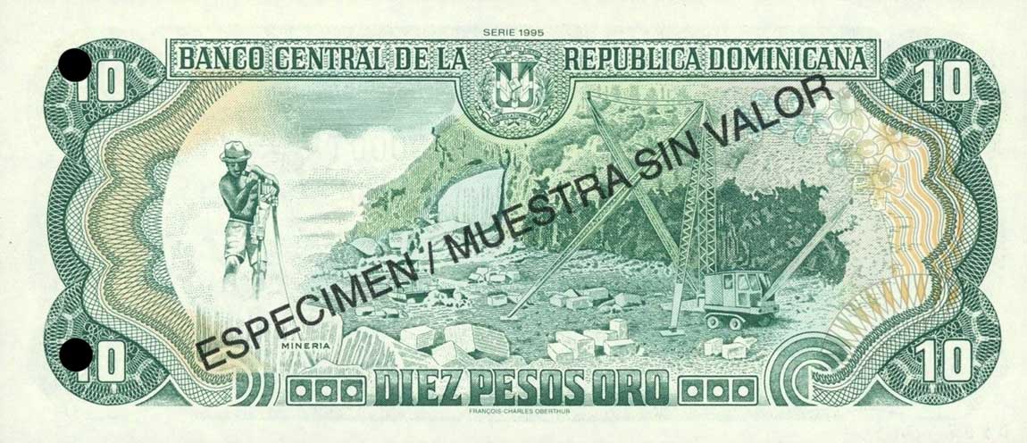 Back of Dominican Republic p148s: 10 Pesos Oro from 1995