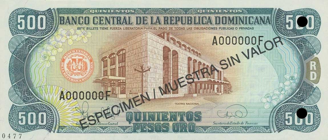 Front of Dominican Republic p151s: 500 Pesos Oro from 1995