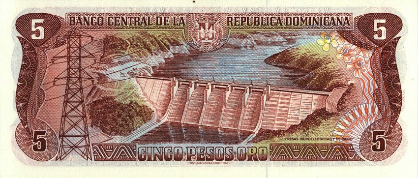 Back of Dominican Republic p152a: 5 Pesos Oro from 1996