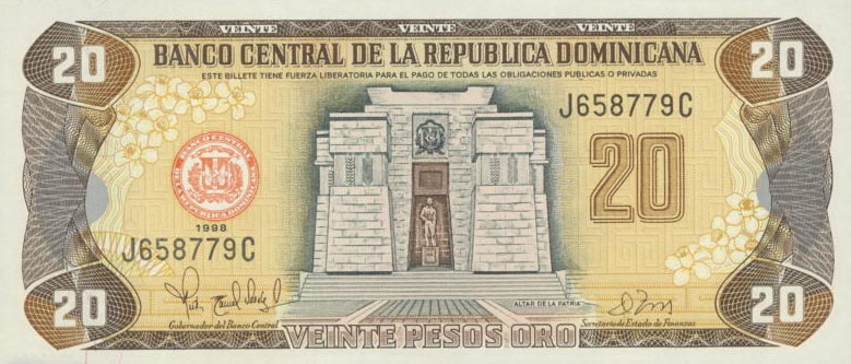 Front of Dominican Republic p154a: 20 Pesos Oro from 1997