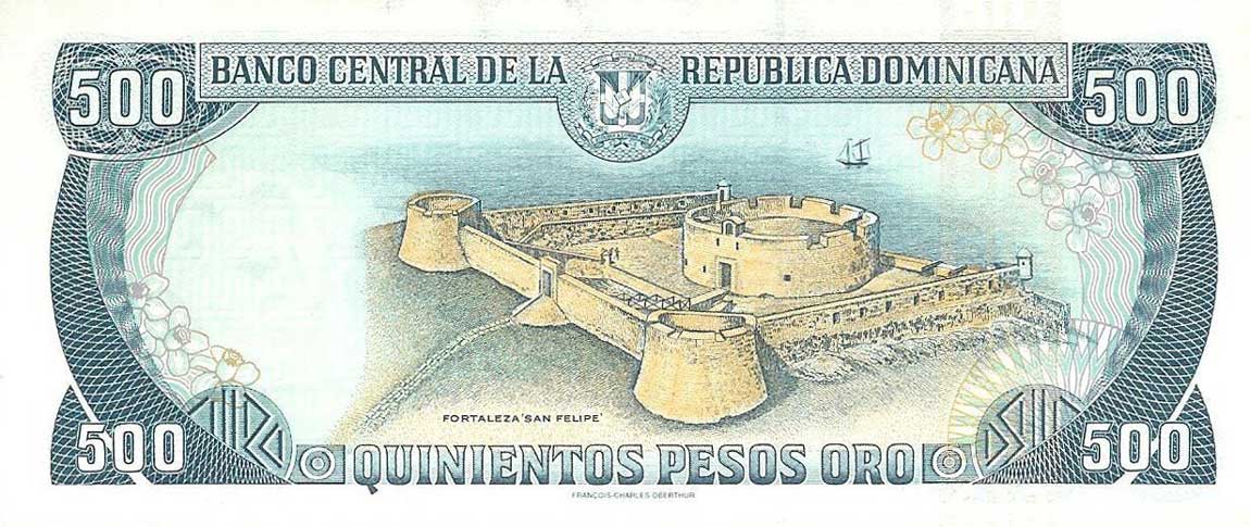 Back of Dominican Republic p157b: 500 Pesos Oro from 1997