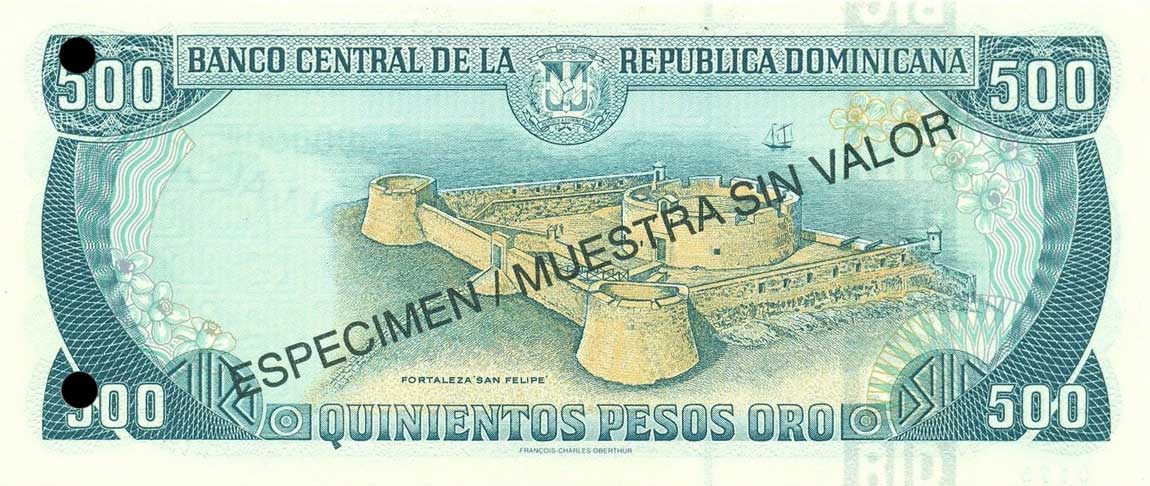 Back of Dominican Republic p157s3: 500 Pesos Oro from 1998